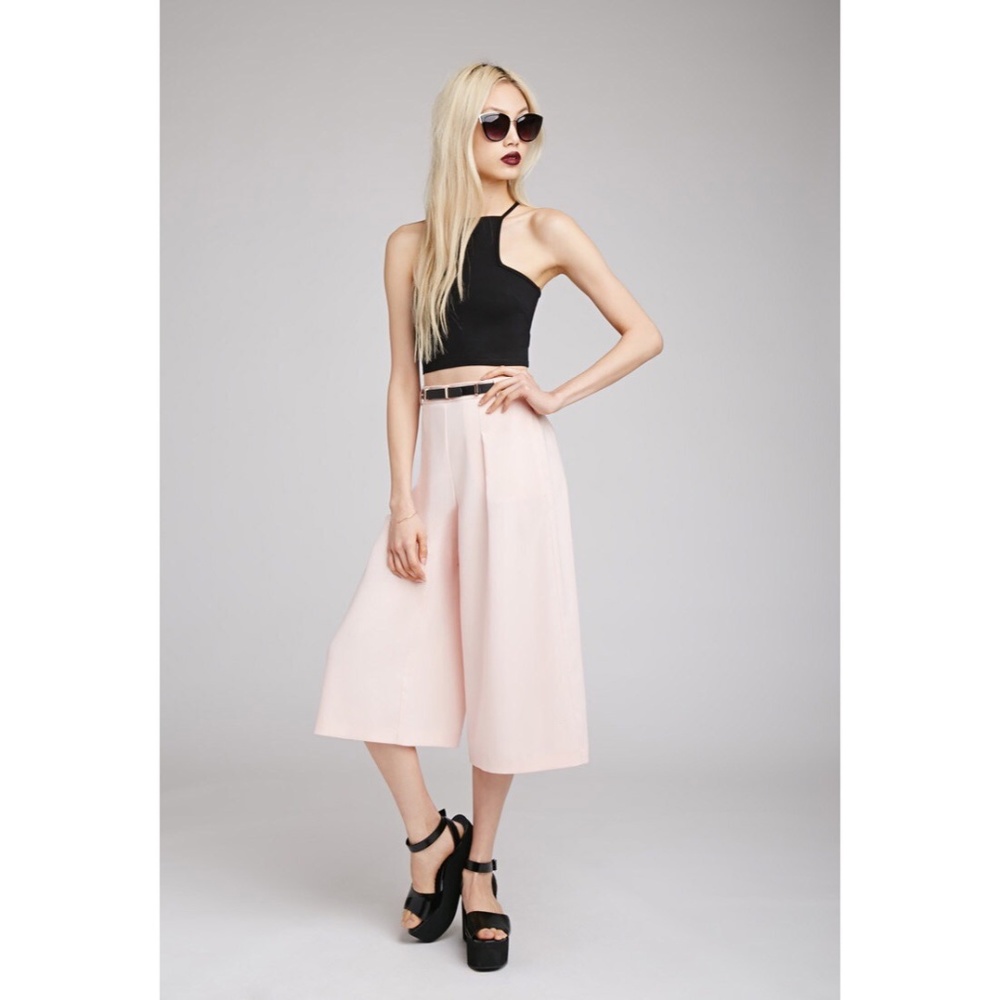 Light Pink Comfy Culottes Cropped Wide Leg Pants